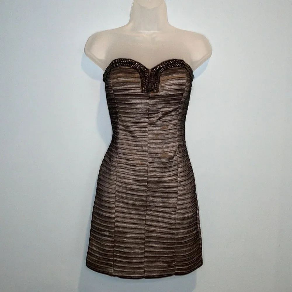 A'Gaci Dress Body Con MiniâFormal Wedding MetallicâRibbed StraplessâBeaded